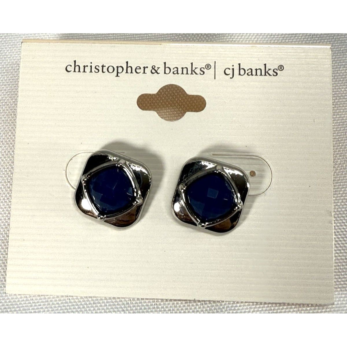Christopher & Banks Square Shaped Stud Earrings Silver/Blue Nwt